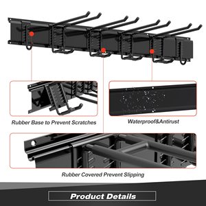 Support mural robuste pour outils avec 6 crochets doubles, organisateur de rangement pour outils de garage et de jardin - Product Image 3