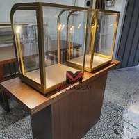 Vitrine de présentation haut de gamme avec plateau en verre, pour bijoux et montres, présentoir sur piédestal en bois, armoire de rangement, comptoir d'exposition pour sacs à main