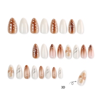Ongles à presser faits main en forme d'amande, motif cerf de l'automne, en ABS, style français, avec taches de cerf blanches et dégradé de fleurs nacrées