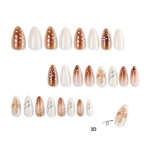 <span class=keywords><strong>Ongles</strong></span> à presser faits main en forme d'amande, motif cerf de l'automne, en ABS, style français, avec <span class=keywords><strong>taches</strong></span> de cerf <span class=keywords><strong>blanches</strong></span> et dégradé de fleurs nacrées - Product Image 4