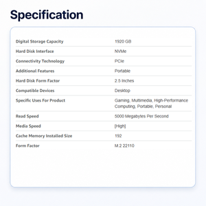 7450PRO 1.92T SSD Hard Disk Hard Drive M.2 22110 Gen4*4 Nvme MTFDKBG1T9TFR-1BC1ZABYY SSD Server Laptop Hard Drive - Product Image 2