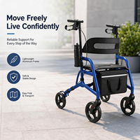 Déambulateur à roulettes avec siège, support triangulaire en A, capacité de 350 lb, pliage en une seconde, 17,6 lb, déambulateur à 4 roues réglable pour personnes âgées