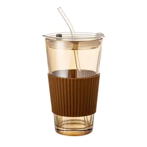 Bán Hot Amber Glass Coffee Cup Rõ Ràng Glass Water Cup Với Rơm