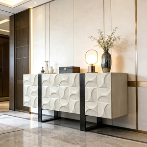 Minimalist Modern <b>Sideboard</b>, 3D Geometric Pattern Buffet Cabinet, Storage for Nordic Wabi-Sabi Home - Product Image 2