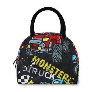 Custom Monster Truck Pattern Insulated Lunch Bag with Zipper Closure and Handle for Kids Outdoor Picnic Cooler Lunch Bag - Product Image 4