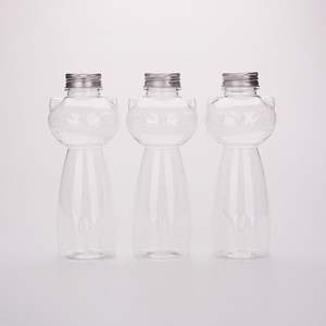 500ml plastik <span class=keywords><strong>PET</strong></span> şişe sevimli kedi şekli tasarım meşrubat dolum makinesi ambalaj geniş ağız meyve suyu şişesi ile Metal kapak OEM hizmeti kabul - Product Image 2