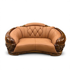 Sofá de Alta Gama para Sala de Estar, Estilo Europeo, Madera Maciza Tallada, Tapizado en Cuero Genuino de Primera Capa, Combinación de Cuero Vacuno para Villa - Product Image 1