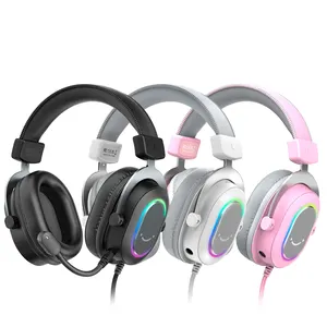 Fifine fone de ouvido gamer h6 7.1, headset estéreo surround para jogos com fio usb e rgb