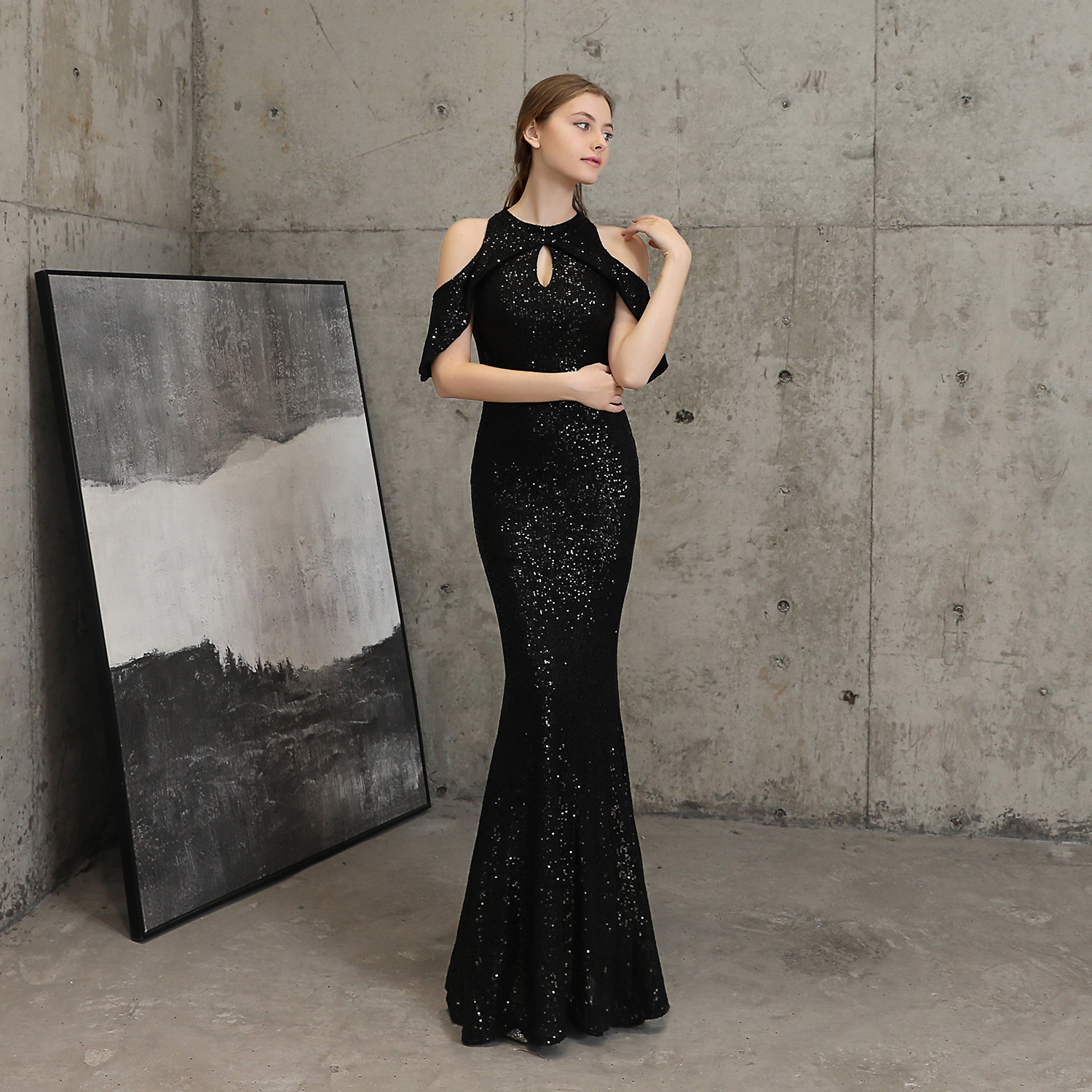 16223# New Party Style Elegant Long Short Sleeve Sequin Fishtail Evening  Dress| Alibaba.com