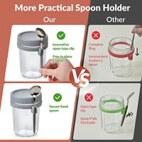 Herbruikbare glazen pot voor overnight oats met deksel en lepel, draagbare maaltijdvoorbereidingsbeker voor ontbijtgranen, yoghurt, fruit en salade