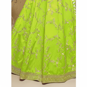 Pretty Neon Bordado Seda Recepción Wear Lehenga Choli-XS Tamaño - Product Image 1