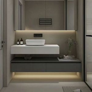 Meuble-lavabo de salle de bain moderne haut de gamme, série personnalisée, gris avancé, écologique et durable, imperméable - Product Image 2