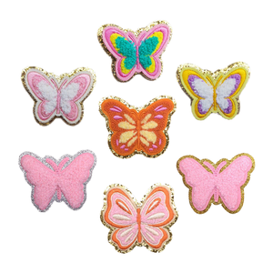 Parches de chenilla bordados con signo de la paz de diseñador, parche de toalla de lona de PVC, pegatina de prensa de calor, borde dorado para - Product Image 1