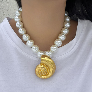 2024 <strong>Silver</strong> Metal Seashell Starfish Choker for Female Golden Snail <strong>Shell</strong> White Pearls <strong>Necklace</strong> - Product Image 3