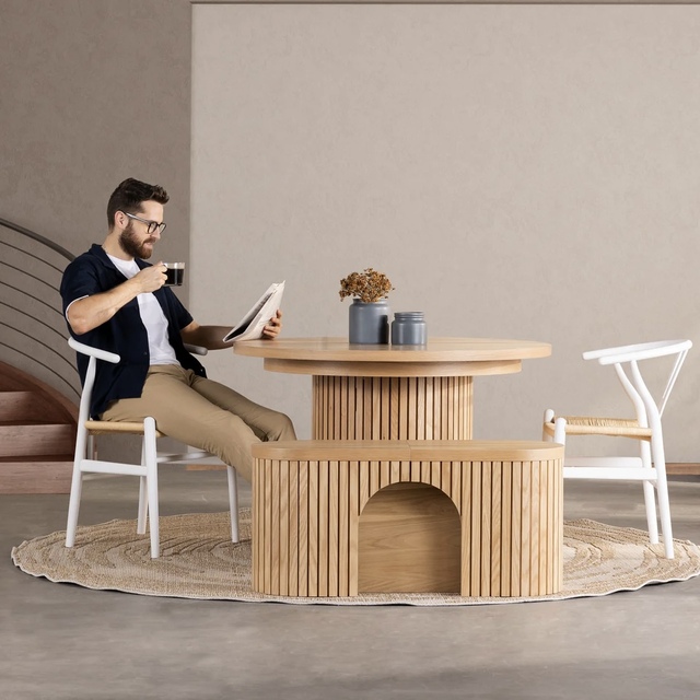 Factory Hot Sale Roman Pillar Oval Solid Wood Dining Table American Oak Ash Walnut Teak Solid Wood  Extendable Dining Table