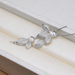 Ensemble de pendentif en argent S925 avec longue pampille et boucles d'oreilles, ensemble d'accessoires en perles DIY, support vide, ensemble cadeau de mariage tendance 1280 - Product Image 4