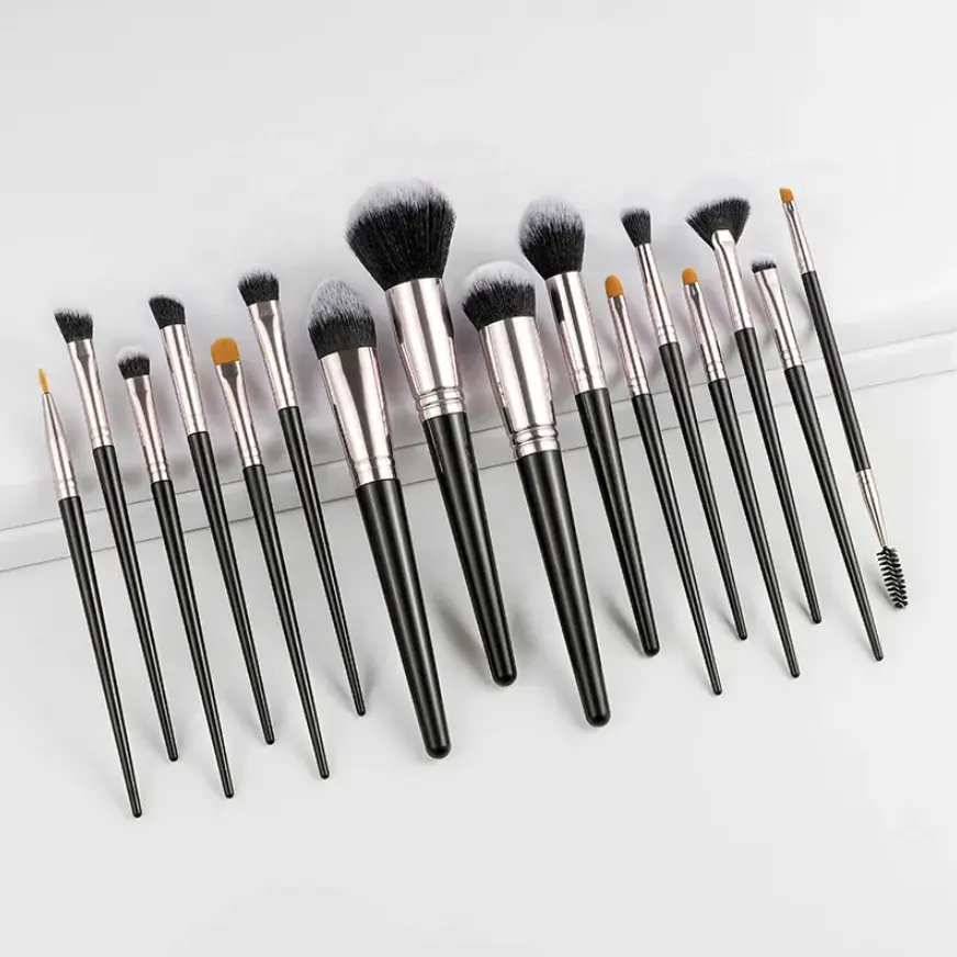 Gold Manufacturer custom logo beauty synthetic hair cosmetic brush plastic handle 16pcs makeup brush set for daily makeup