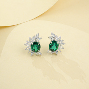925 Sterling Silver Lab-Grown <b>Emerald</b> <b>Stud</b> EarringsParty evening dress paired with <b>emerald</b> sparkle ultra-shiny - Product Image 2