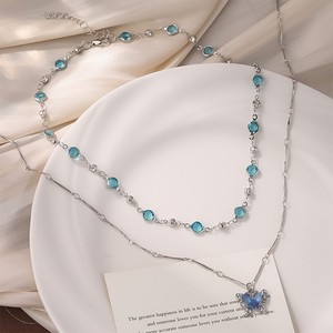 Summer Double-layered <b>Butterfly</b> Alloy Silver Plated Link Chain Choker Necklace for Women Party <b>Light</b> Luxury High-end - Product Image 2