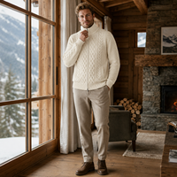 Cardigan en maille torsadée personnalisé pour homme, fermeture éclair intégrale, col montant, manches longues, veste tricotée vintage, tricot chaud, OEM ODM