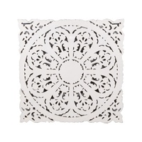 Panneau mural en bois sculpté à la main – Décoration murale 3D Mandala floral – Grande plaque carrée sculptée blanchie à la chaux – Décoration Jodhpur