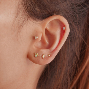 Boucles d'oreilles clous en argent sterling S925, opale simple, œil de cheval serti d'un diamant, 16G, à tête plate, pour piercing d'oreille, vente en gros - Product Image 6