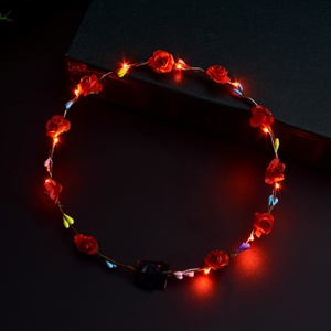 Accessoires pour cheveux, nouvelle collection, thème licorne lumineuse, couronnes de fleurs pour filles, guirlande de fête, bandeau en rotin avec paillettes LED colorées - Product Image 4
