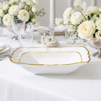 Service de vaisselle en porcelaine de luxe avec bord doré, assiettes rondes, carrées, rectangulaires, ovales et support à gâteau à 2/3 niveaux pour mariage, vente en gros