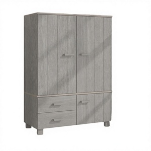 Armario <span class=keywords><strong>de</strong></span> Madera <span class=keywords><strong>de</strong></span> <span class=keywords><strong>Pino</strong></span> Gris Claro con 2 Cajones, <span class=keywords><strong>Puertas</strong></span> <span class=keywords><strong>de</strong></span> MDF, Iluminación Integrada, Ideal para Apartamentos, 3 Estantes para un Diseño Moderno <span class=keywords><strong>de</strong></span> Dormitorio - Product Image 2