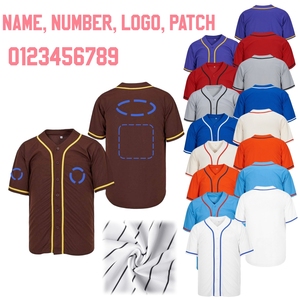 Auf Lager Baseball-Trikot Freizeit-Trainingskleidung Individuelles Stickerei-Logo Nummer Buchstabe Braun Marineblau Knopfleiste Softball-Shirt - Product Image 1