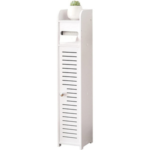 Bamboo Storage Rack White 6 Tier With Door Shelf <b>Tissue</b> Holder Bathroom Cabinet Minimalist Design - Product Image 5