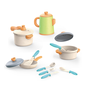 Ensemble de cuisine pour enfants en paille de blé écologique, comprenant une bouilloire haute et des ustensiles de cuisson, jouets d'imitation, 14 pièces - Product Image 6