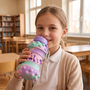 Collapsible Silicone Water Bottle 550ml Leak-Proof Kids Water Bottle Anti-Slip&Portable for <b>Flights</b> Theme Parks & Family Outings - Product Image 5