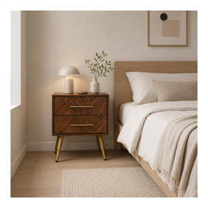 Muebles de Dormitorio Modernos, Mesa de Noche de Madera con 2 Cajones, Fabricante y Proveedor Directo de Fábrica, OEM ODM Personalizado - Product Image 1