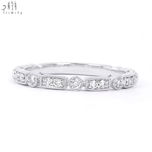 Bague empilable de haute qualité, faite à la main, délicate, en or blanc massif 18 carats, brillante, avec diamant naturel véritable, vente en gros - Product Image 2