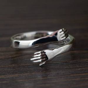 High Quality Manufacturing Engraved Custom Hand Embrace Adjustable Hug <b>Ring</b> Stainless Steel Jewelry - Product Image 5