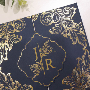 Blue Folio Hardboard Luxury <strong>Christening</strong> <strong>Invitations</strong> with Gold Foil Marriage Wedding <strong>Invitation</strong> Card - Product Image 2