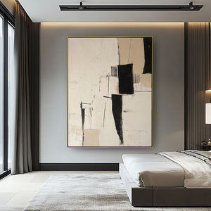 Decorazione camera da letto fatta a mano argilla astratto testurizzato Boho metà secolo pittura Beige nero Wabi Sabi Wall Art - Product Image 3