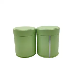 制造商定制食品级金属250克茶罐抹茶咖啡圆形锡罐带阀盖空绿色粉盒