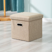 Pouf de rangement moderne en coton et lin, pliable, avec couvercle capitonné, pour usage scolaire, vente en gros