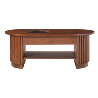 Table basse ovale cannelée moderne avec tiroirs, hauteur réglable, plateau en verre trempé, meuble de salon en bois à 2 niveaux