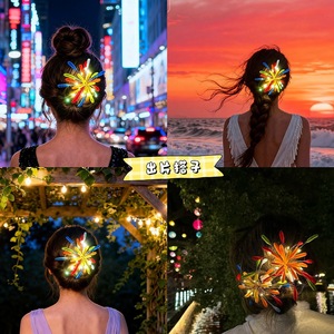 Pinces à cheveux unisexes en forme de bâtonnets de feux d'artifice avec paillettes et fleurs 6x3,5cm, accessoires lumineux pour la tête, décorations du Nouvel An - Product Image 3