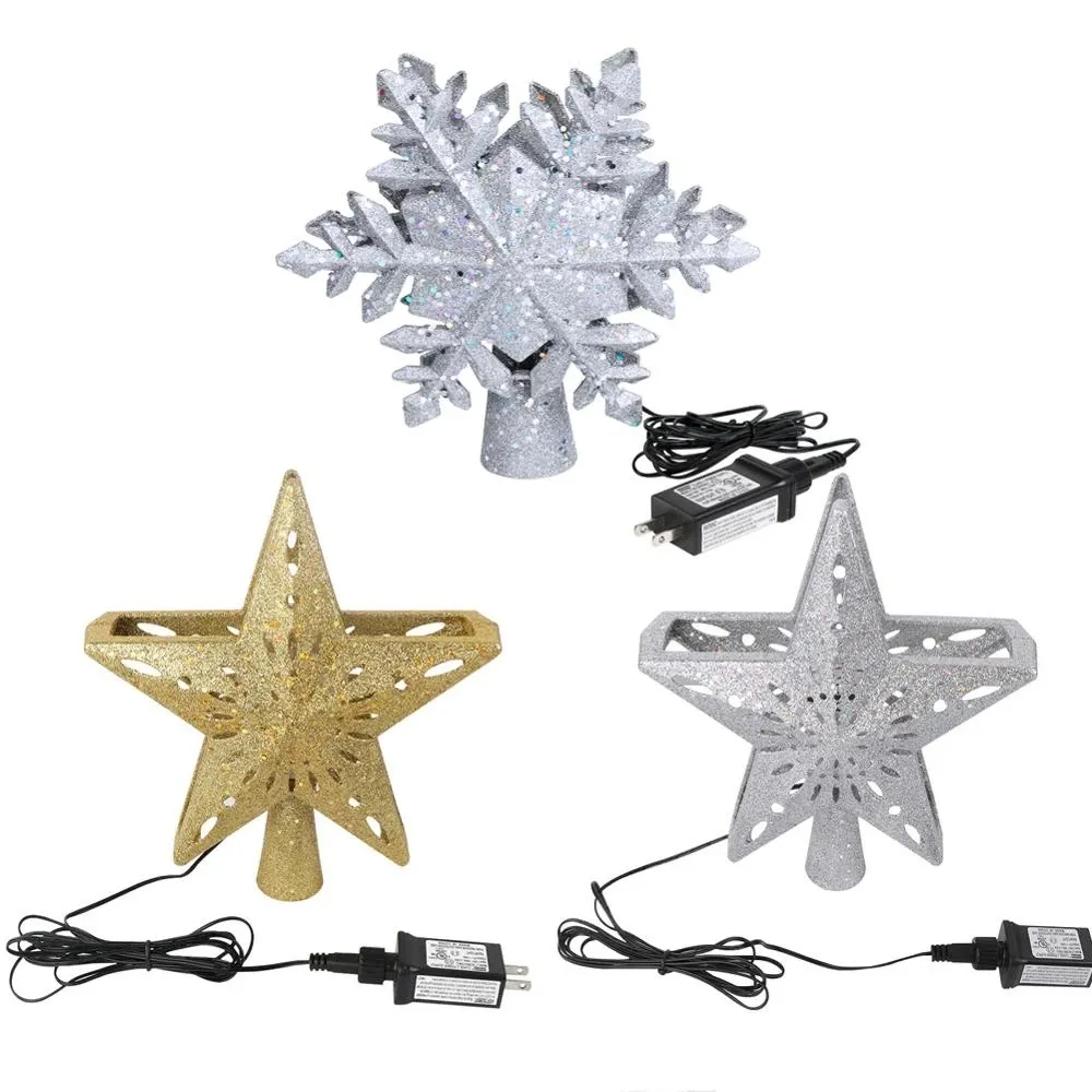 Table Decoration Star Topper Ornament Top Snowflake Shaped Led Lamp Light Projection Decor Christmas Tree Ornament