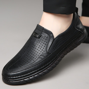 Mocasines de cuero perforado negros para hombre, zapatos informales transpirables sin cordones para conducir y uso empresarial, talla 806-1 - Product Image 3