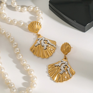 Drop Earrings Gold Silver Color <b>Block</b> Shell <b>Shape</b> Pearl Women's Everyday Wear - Product Image 3