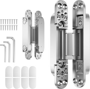 Charnières cachées Divine de 6 pouces pour portes, charnières invisibles, charnières dissimulées, rotation à 180 degrés, réglage à 3 voies, charnière de porte silencieuse, argent - Product Image 1