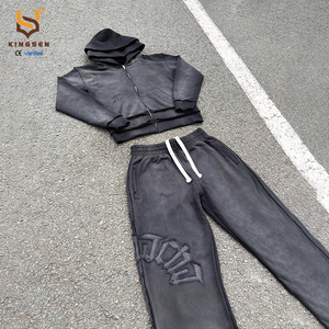Ensemble de survêtement à capuche oversize en molleton double couche avec logo brodé personnalisé pour hommes, fabrication OEM, style streetwear - Product Image 3