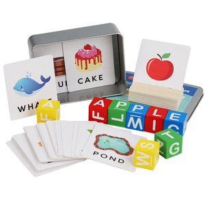 Jeu de cartes d'anglais pour l'éducation précoce des enfants transfrontalier, jeu de lettres pour bébés, blocs de construction pour la reconnaissance des lettres et l'association des mots - Product Image 1