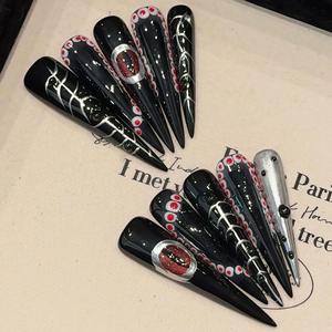 <span class=keywords><strong>Uñas</strong></span> Postizas <span class=keywords><strong>de</strong></span> Lujo con Diseño <span class=keywords><strong>de</strong></span> Charms 3D, <span class=keywords><strong>Uñas</strong></span> <span class=keywords><strong>Acrílicas</strong></span> Hechas a Mano - Product Image 4