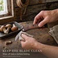 Couteau de cueillette de champignons avec logo personnalisé, en acier inoxydable, manche en hickory, couteau de poche pliable pour le camping en plein air